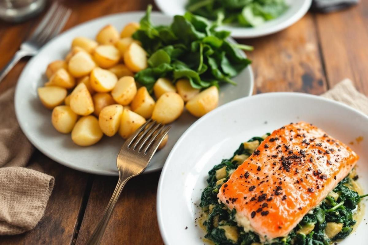 Un plat d’hiver ultra crémeux et complet : pommes de terre, saumon frais, épinards et gratin doré