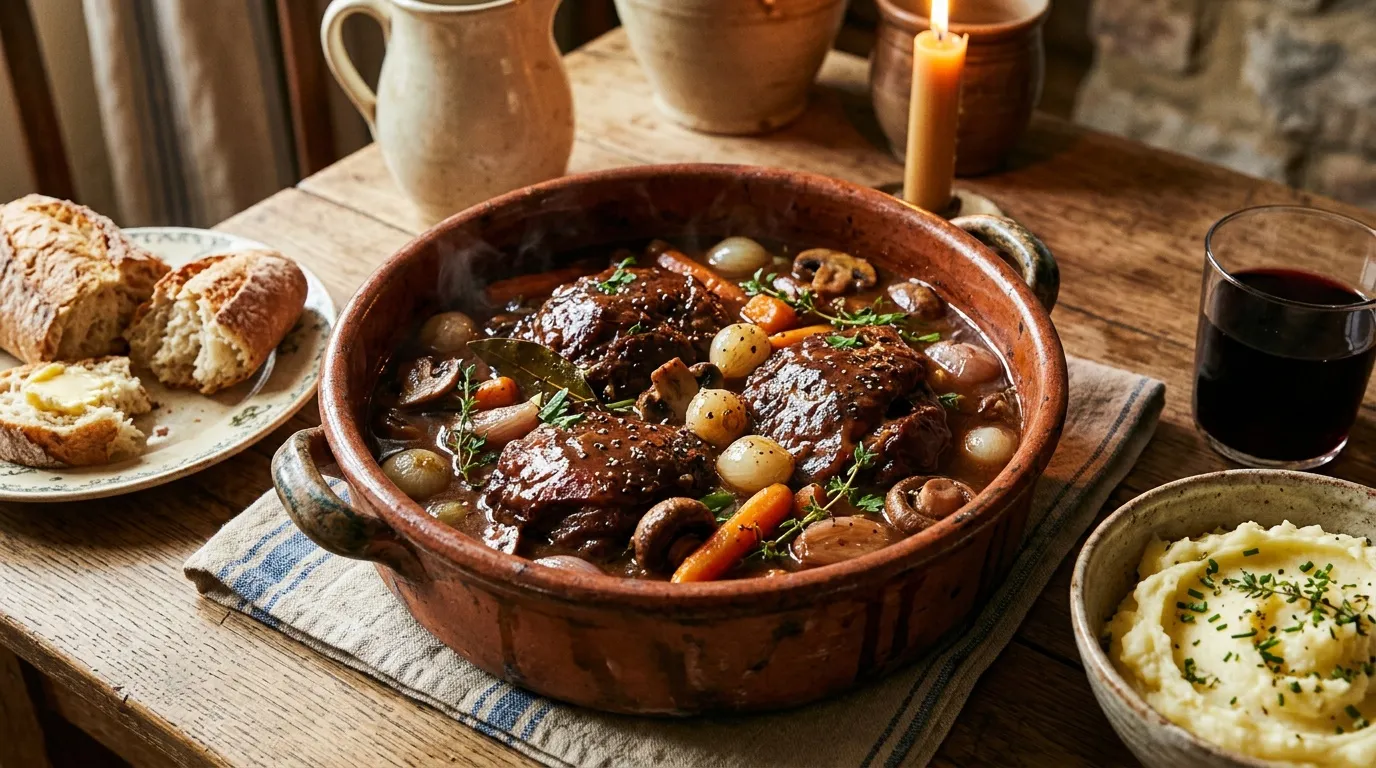 Plat de viande braisée avec légumes en cocotte en terre